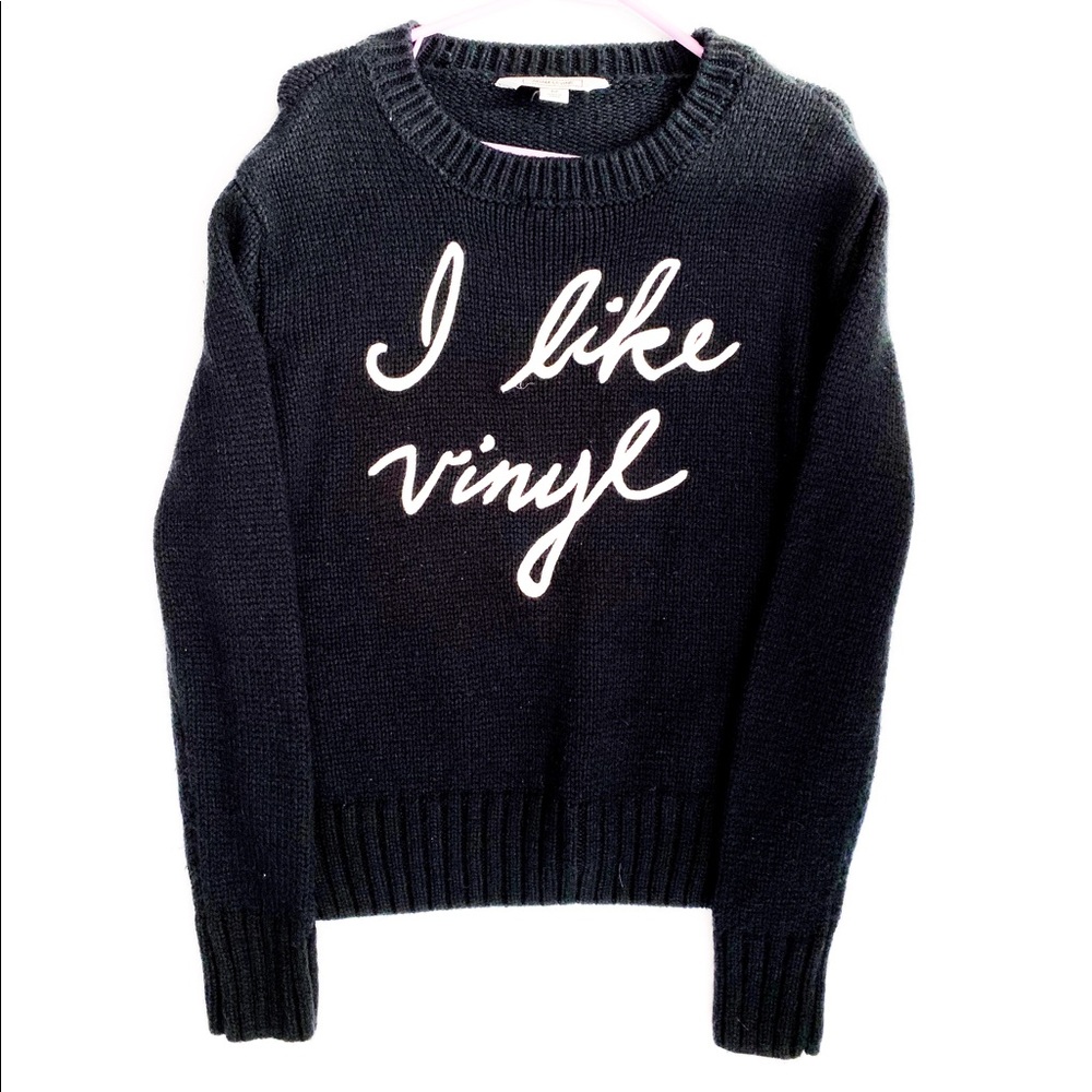 “I like vinyl” Navy blue sweater